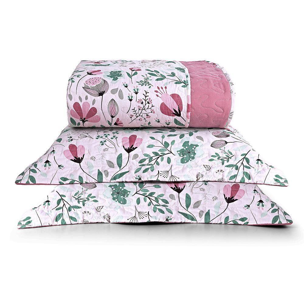 Kit Colcha Celi Queen Dupla Face 200 Fios Bothanica Rosa