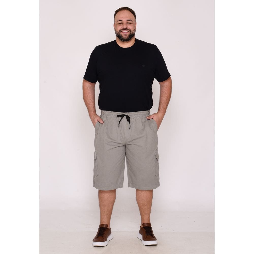 Bermuda Macaw 7784 Cinza Claro Elástico Plus Size Sarja