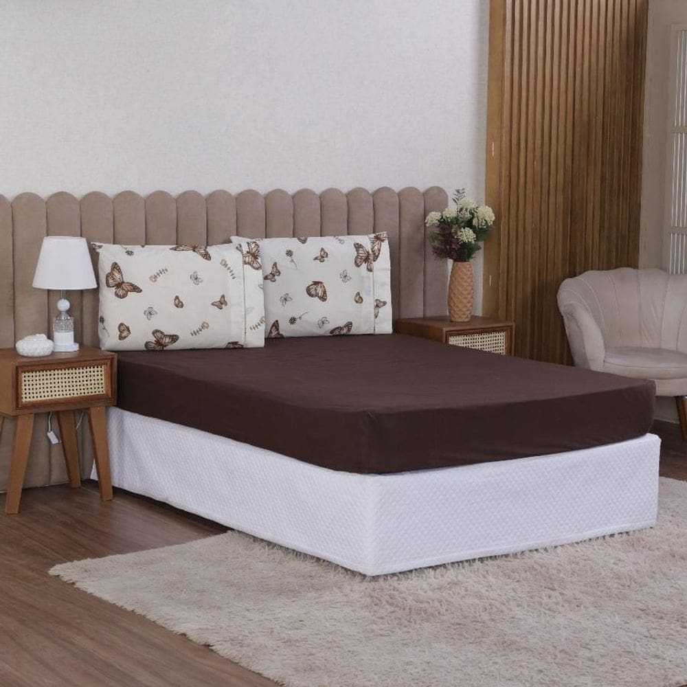 Jogo Cama Queen 3P Lençol + Fronha Esmeralda Percal 100%