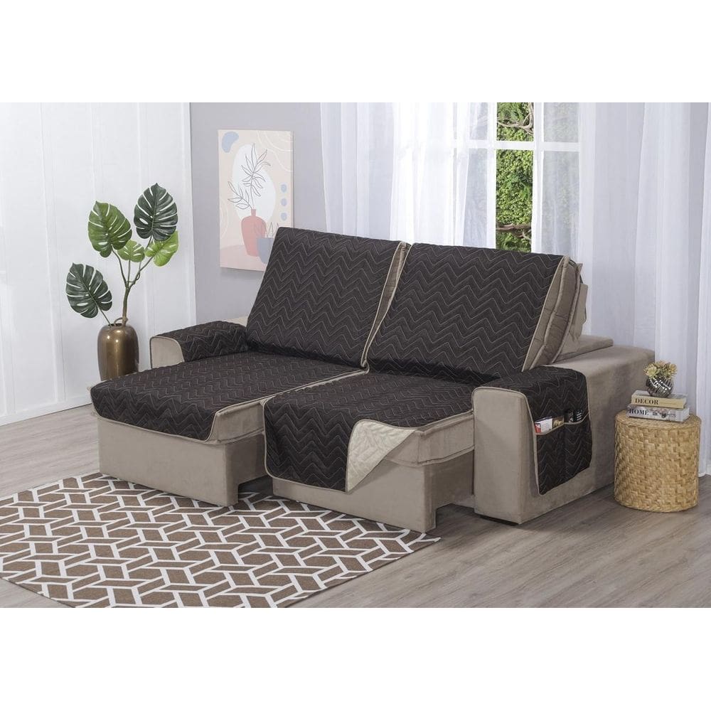 Capa Sofá Retrátil Protetor 4 Lugares 2,20M Assento Dupla