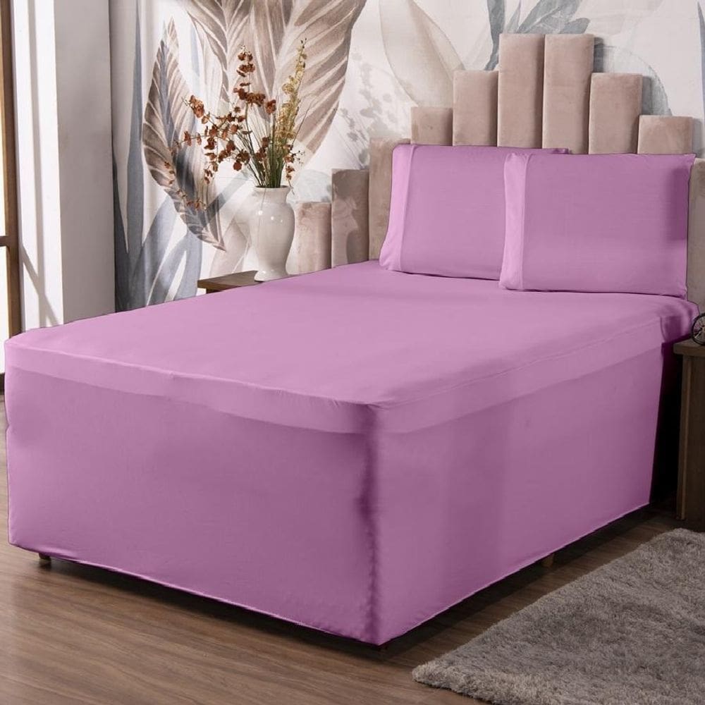 Jogo De Lençol Luva Queen Conjugada Colchão E Box Malha 3P