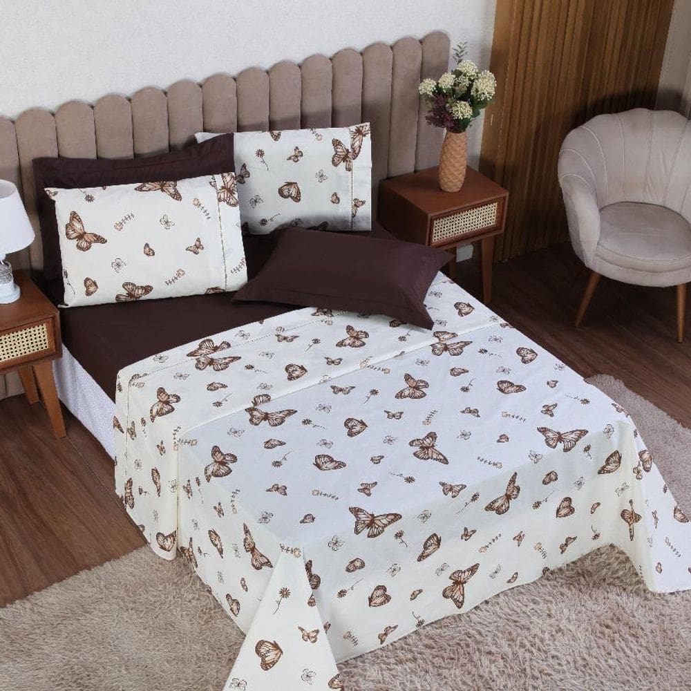 Jogo Cama Queen 6P Lençol + Fronha Esmeralda Percal 100%