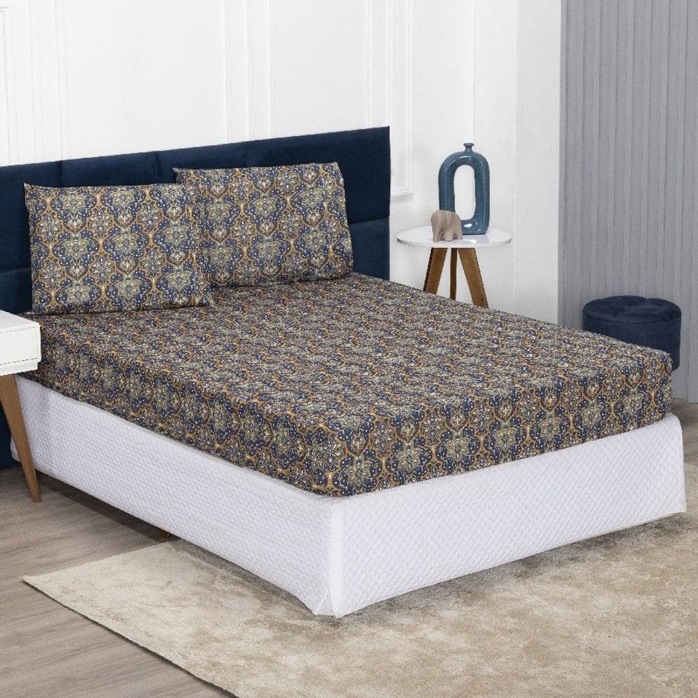 Jogo De Cama Queen Lençol E Fronha Prático Malha Estampa 3P