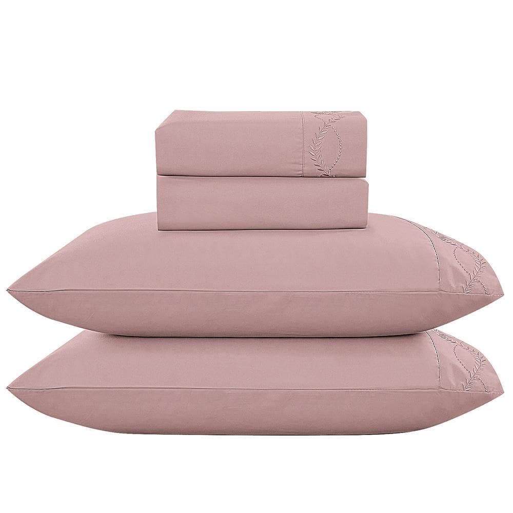 Jogo Cama Lençol Casal Romantico Percal 300 Fios 4 Peças