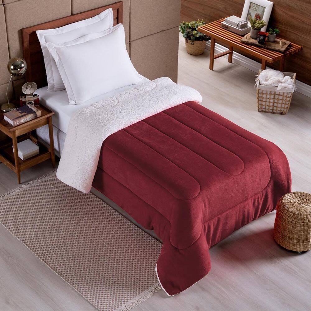 Coberdrom 1 Peça Solteiro Fleece Com Sherpa Noruega Vinho