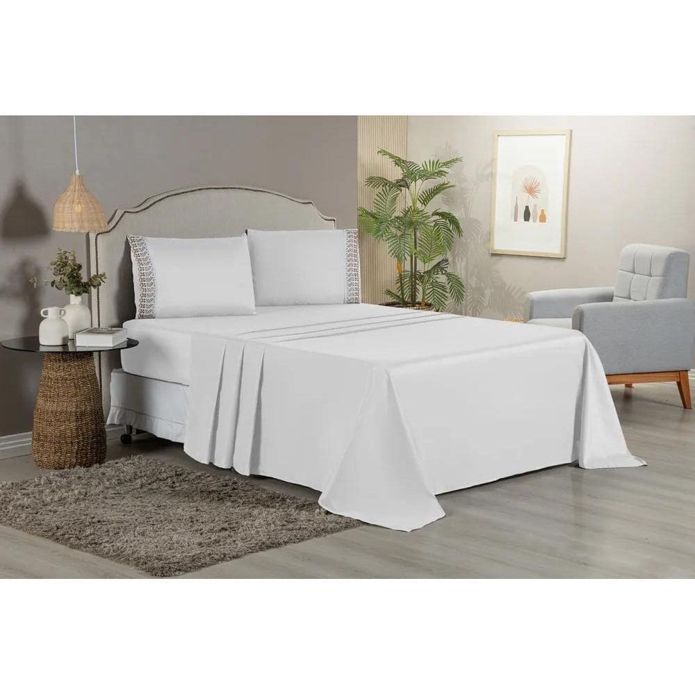 2X Kit Jogo Lençol Casal Bordado Inglês 100 Algodão 4 Peças