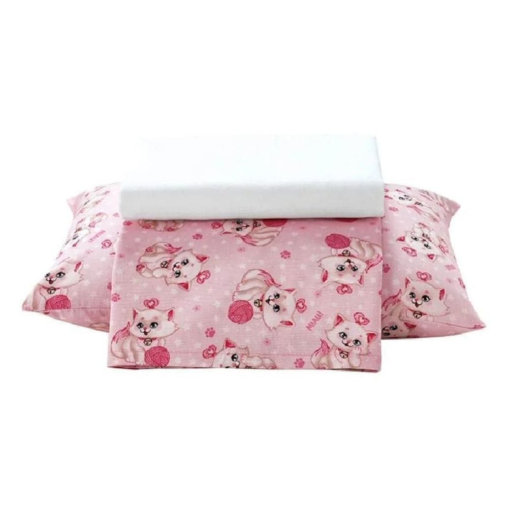 Jogo Lencol Berco Algodao 3 Pecas Priori Estamapdo Gatinha