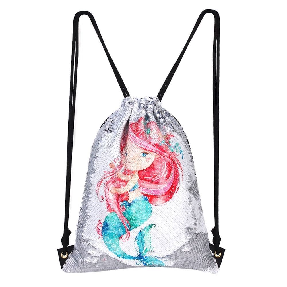 Mochila com cordão, bolsa esportiva de ginástica, lantejoulas, sereias, anime