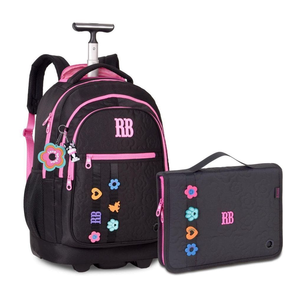 Kit Mochila Carrinho C Estojo Fichário Grande Rebeca Bonbon
