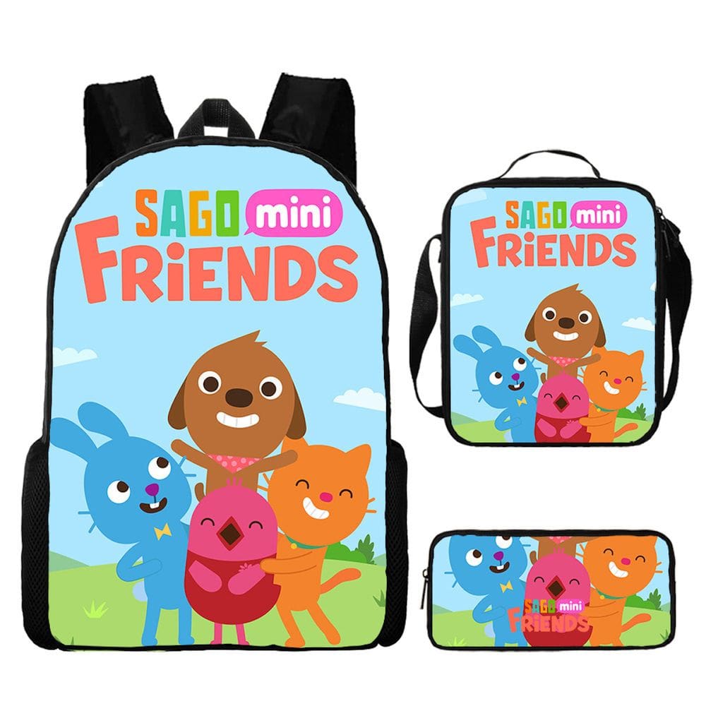 Conjunto de mochilas Mini Friends Anime School, 3 peças com bolsa de ombro