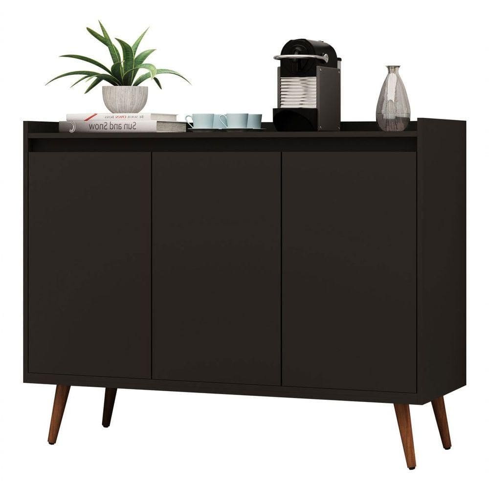 Buffet Aparador Retrô Delux 3 Portas Preto - Moveisaqui