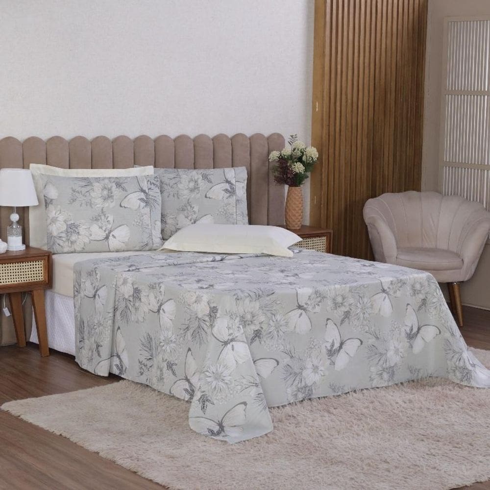 Jogo Cama Solteiro 3P Lençol + Fronha Esmeralda Percal 100%