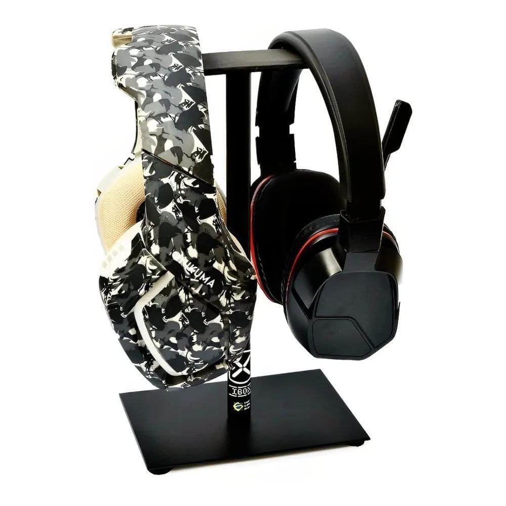 2X Suporte Fone De Ouvido Heardset Duplo Para Mesa Cor Preto