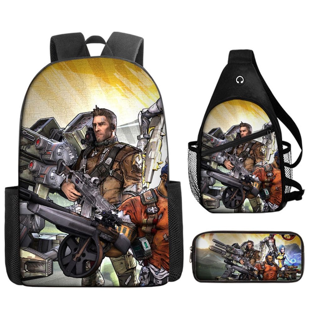 Conjunto de mochilas Borderlands Anime, 3 peças para mochila escolar infantil