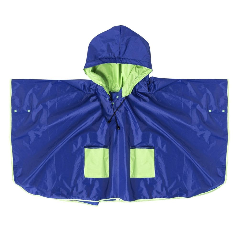 Capa De Chuva Poncho E Bolso Azul E Verde Tamanho 2