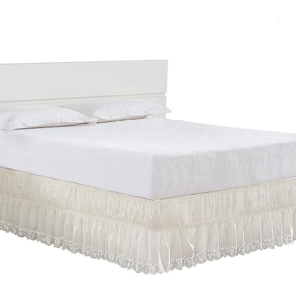 2X Saia Para Cama Box Queen Perolla Com Bordado Ultrassônico