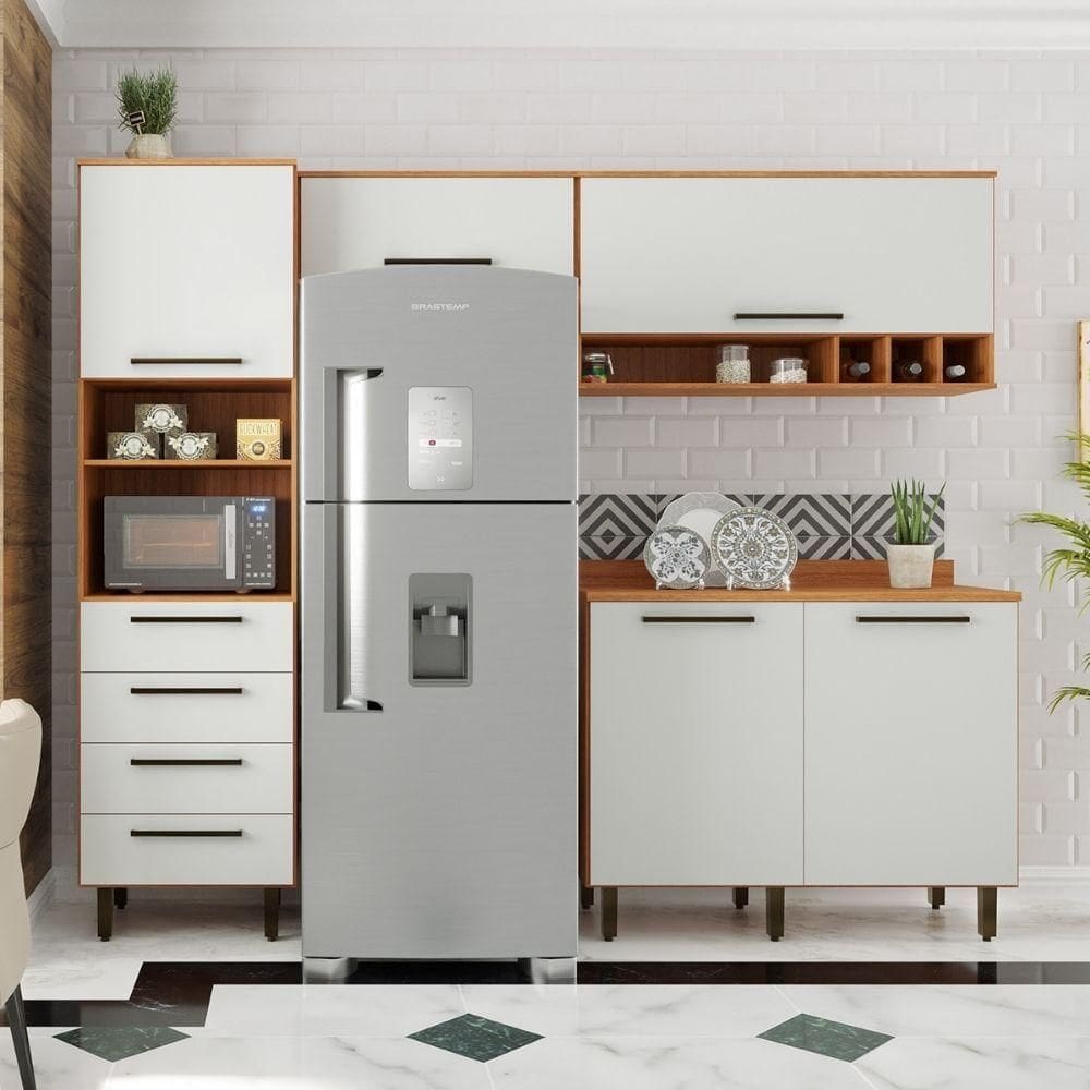 Armário De Cozinha Completa 5 Portas 4 Gavetas Grécia Madeirado/off White