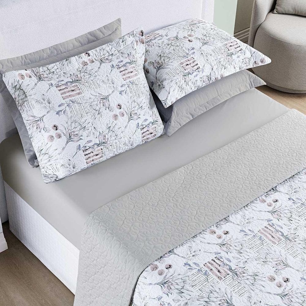 Kit Colcha Maris King Dupla Face 200 Fios 200 Fios 3Pç Cinza