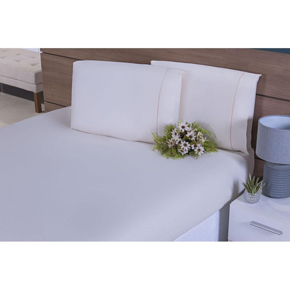 Lençol Casal Ponto Palito 4 Pcs 100% Algodão 200 Fios Palha