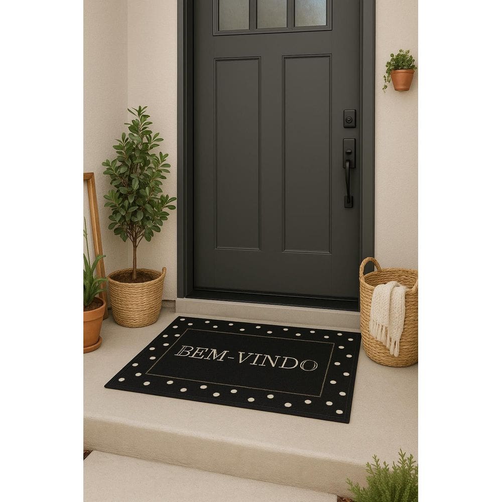 Tapete Entrada Poliéster Base Látex Antiderrapante 60X40 Poá