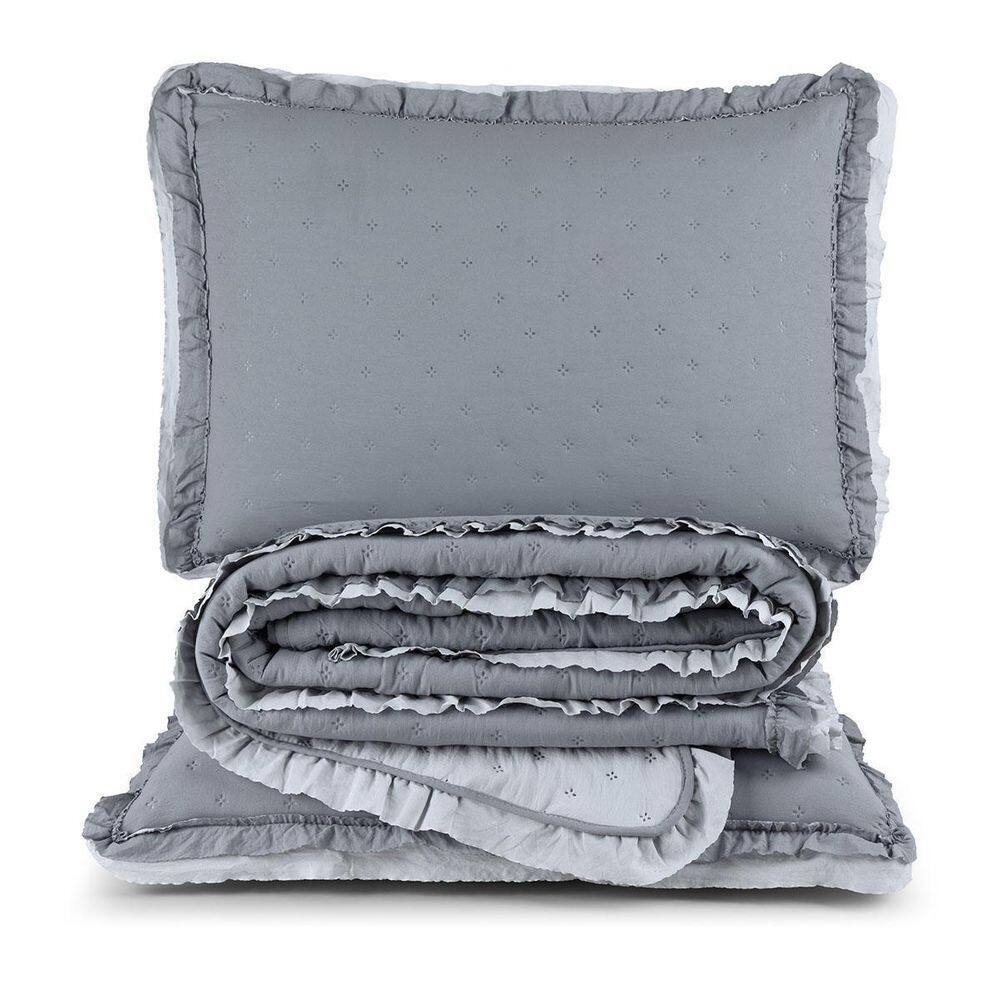 Kit Colcha Vitta Casal Matelado Babadinhos 200 Fios 3P Cinza