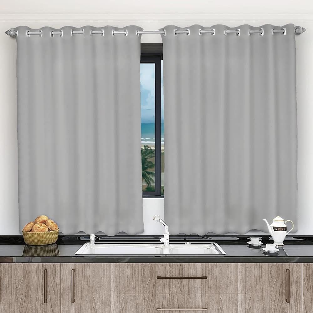 Cortina Para Janela De Cozinha 3,00X1,20 Tecido Liso Cinza