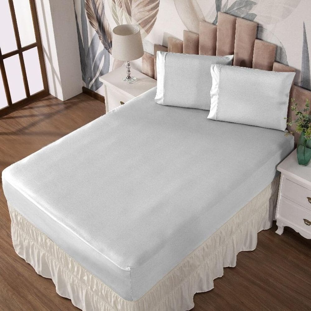 Jogo De Cama Queen Lençol E Fronha Prático Malha Lisa 3 Pç