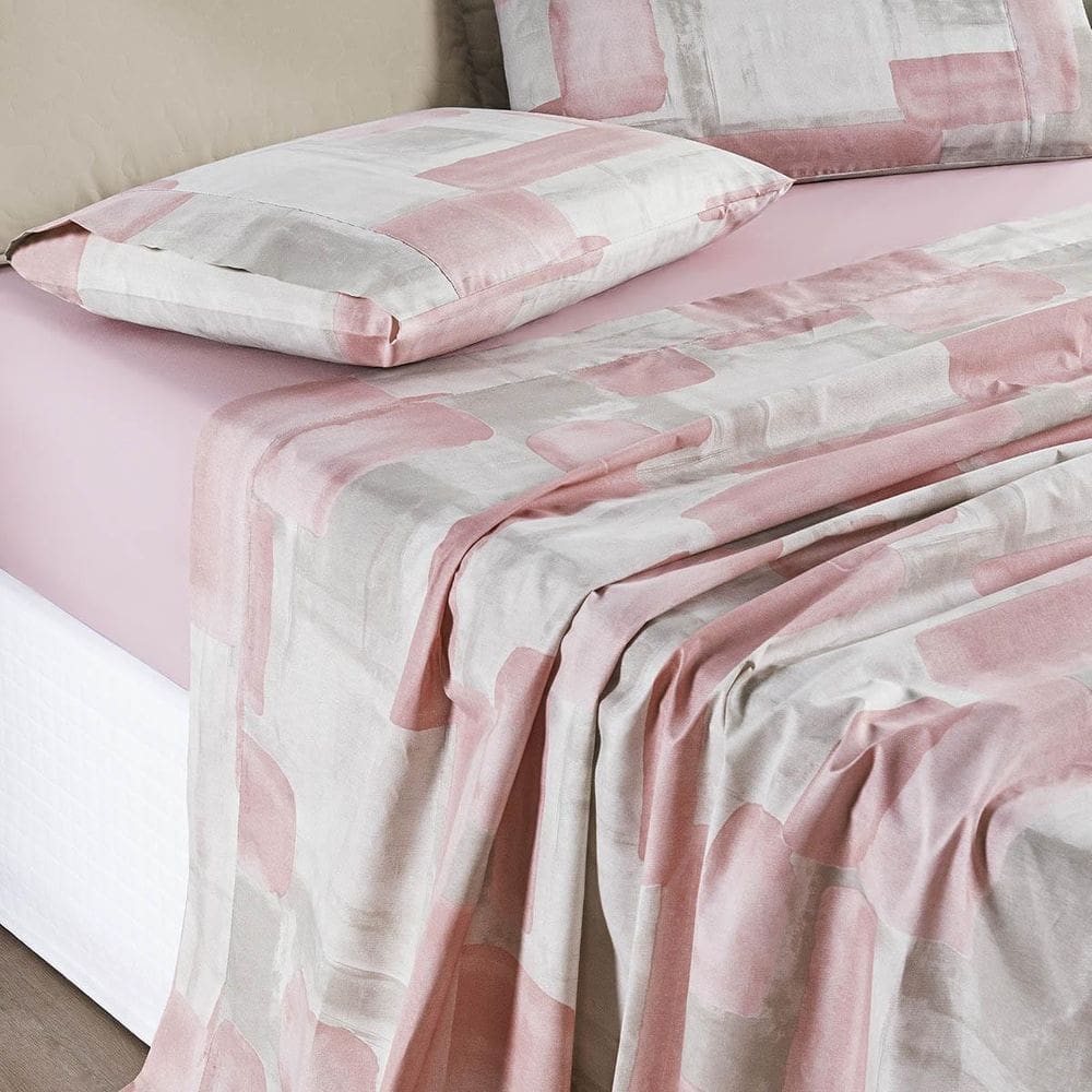 Jogo Cama Lençol Maris Casal Percalle 200 Fios Quadri Rosê