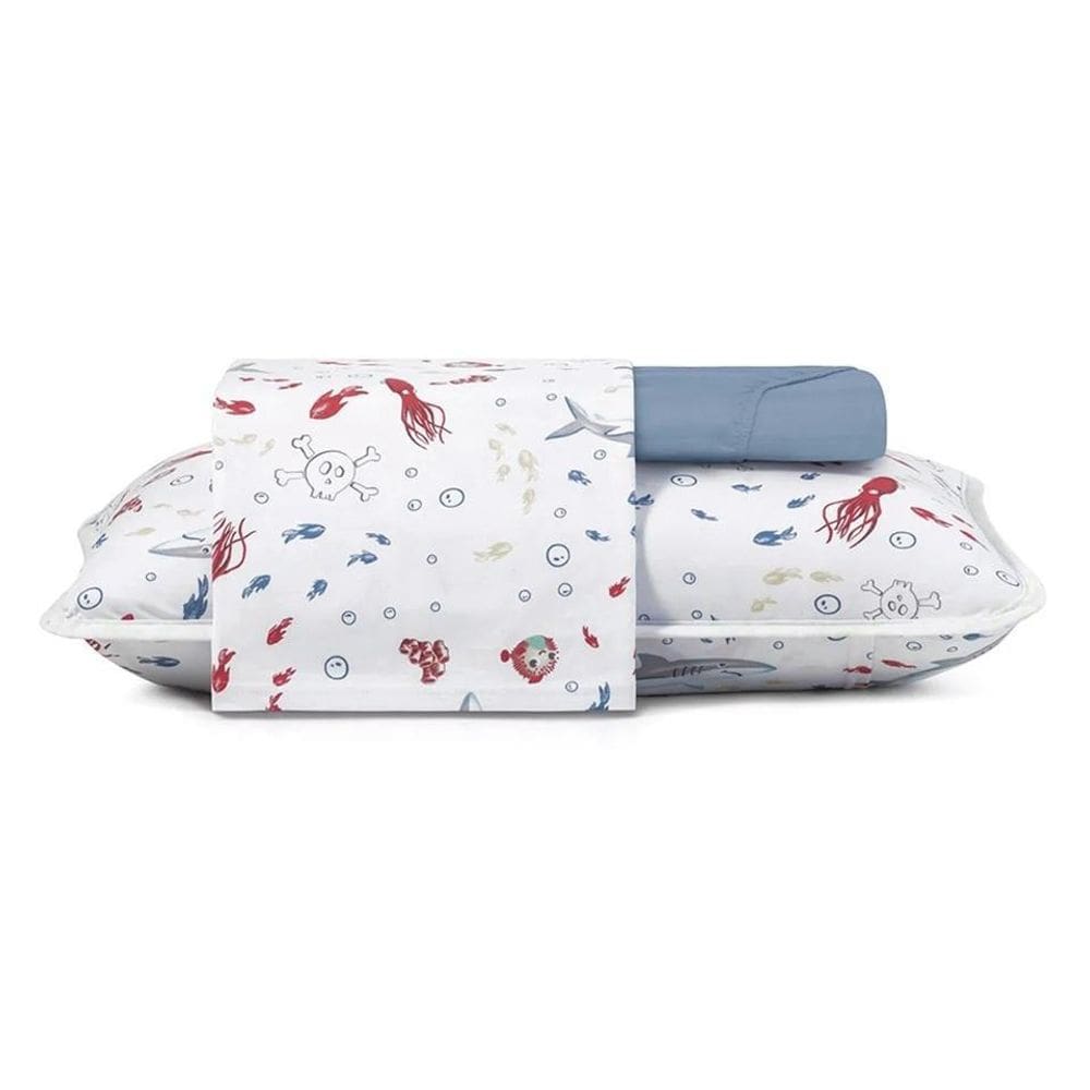 Jogo Cama Solteiro 3 Pcs Mundo Kids Malha Algodão Nautico