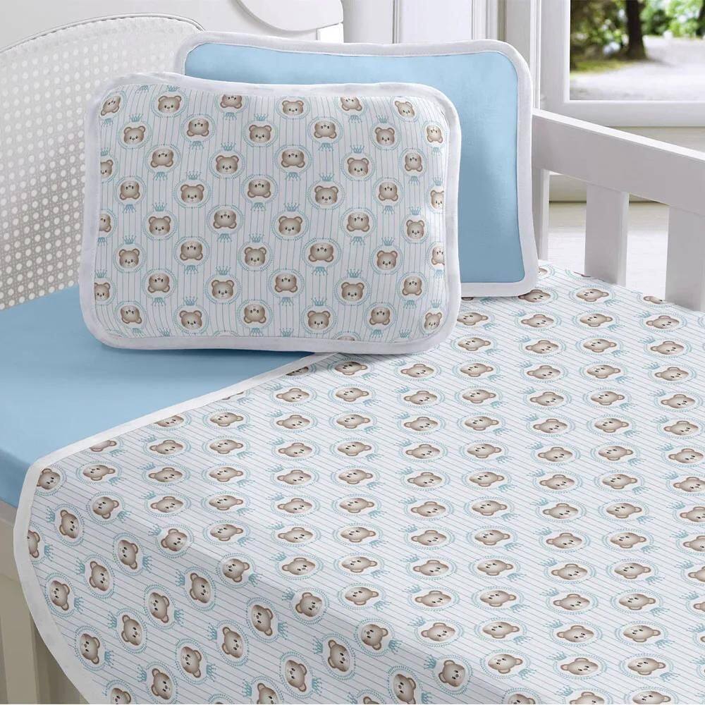 Jogo Berço Bebê Lençol Fronha Malha 100% Algodão Royal Azul