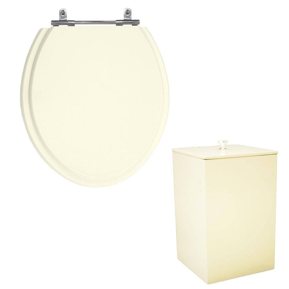 Kit Assento Laque Oval Biscuit+Lixeira Mdf Quadrada Biscuit