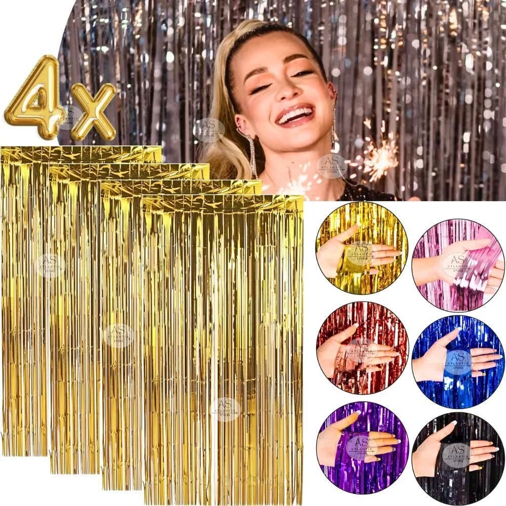 2X Kit Com 4Un Cortina Metalizada Fitas Para Decoração Festa