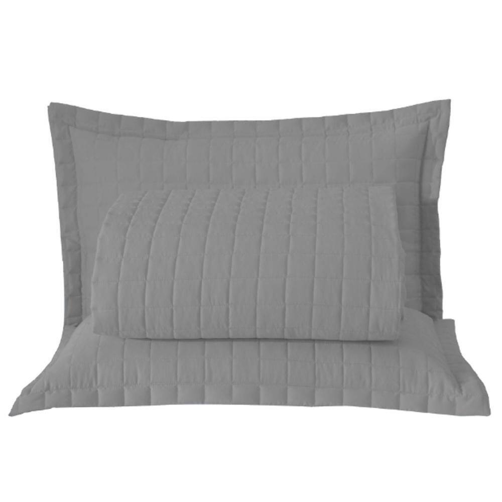 Kit Cobre Leito Colcha Monaco King Dupla Face 3 Peças Cinza
