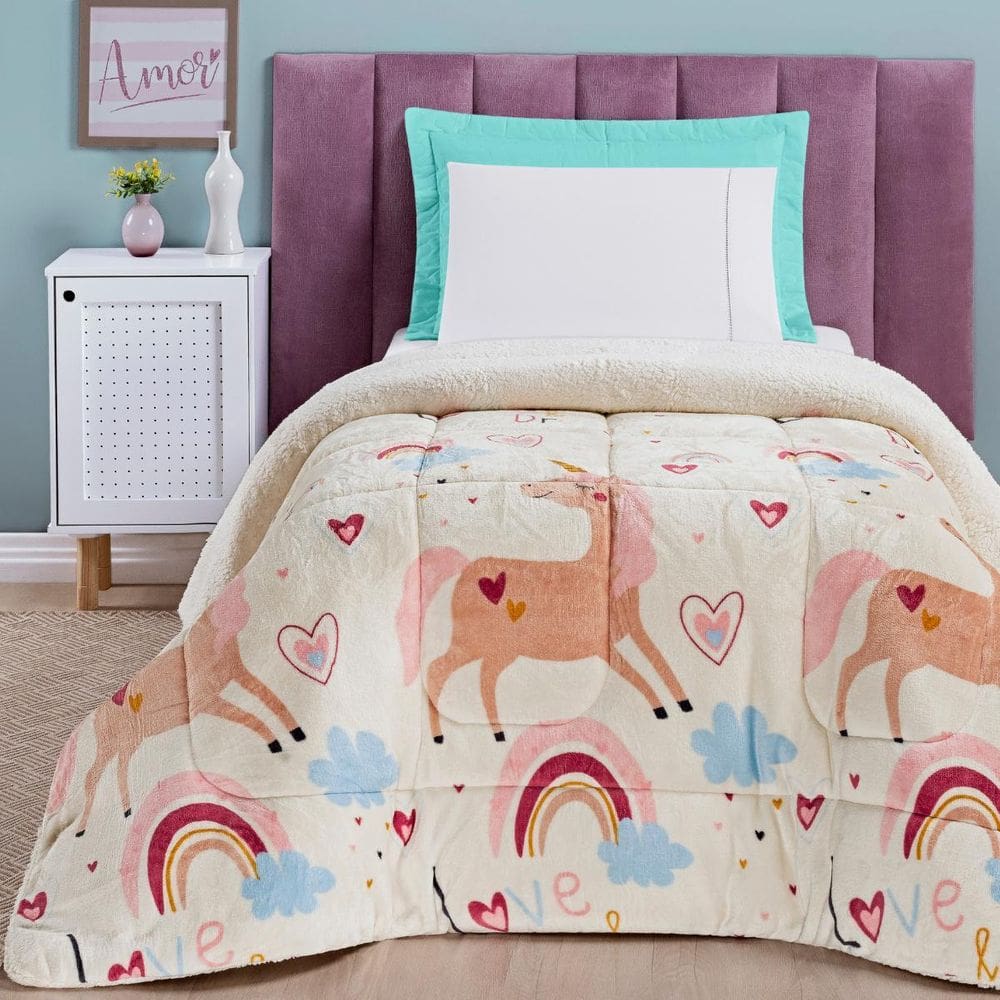 Coberdrom Solteiro Grosso Mundo Kids Dupla Face Super Macio