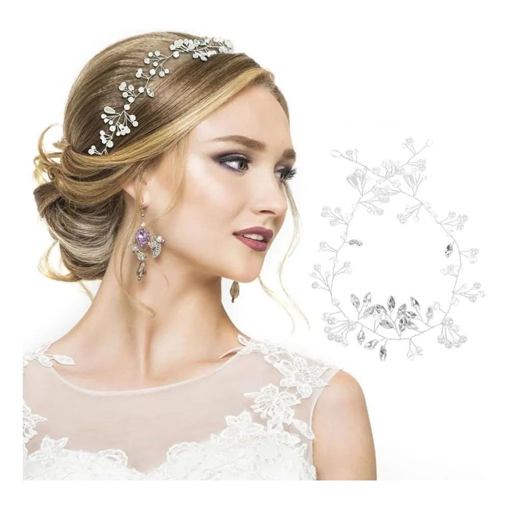 2X Tiara Arranjo Cabelo Noiva Pérola Fio Strass Cristal Prat