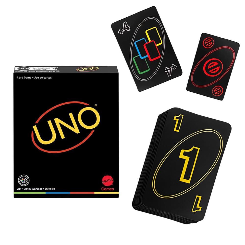 Jogo de Cartas UNO Deck 110 Cartas Versão Minimalista Preto com Carta Personalizável