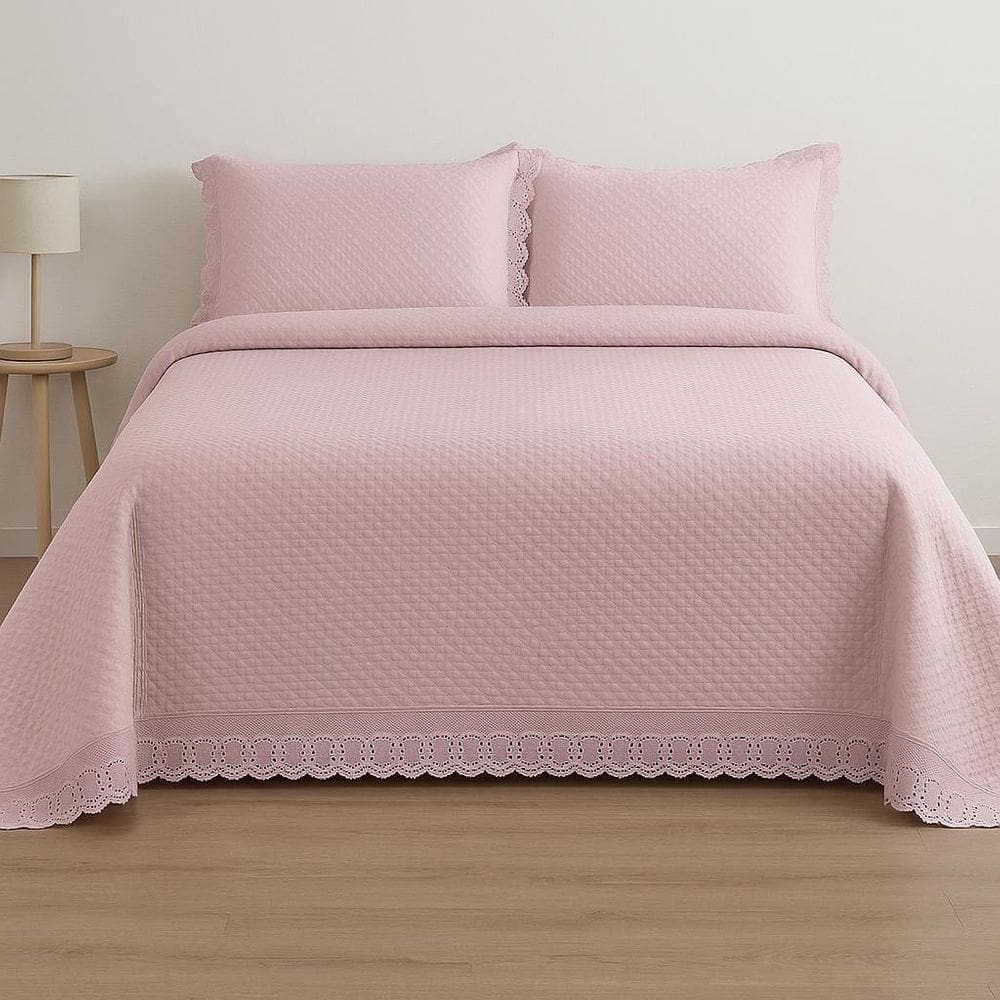 Jogo De Colcha Com Renda Paradis Queen 240X260Cm - Rosa