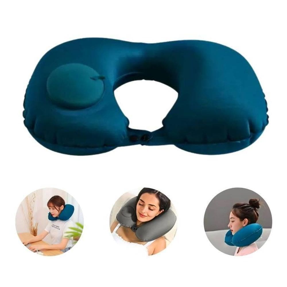 Travesseiro Verde Almofada De Pescoço Inflável E Portátil