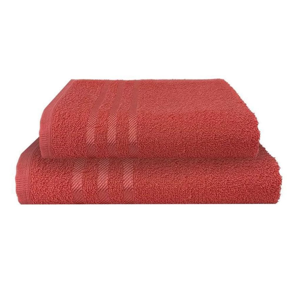 Jogo Toalha 1 Banho + 1 Rosto Vermelho 3 Barras 100% Algodão