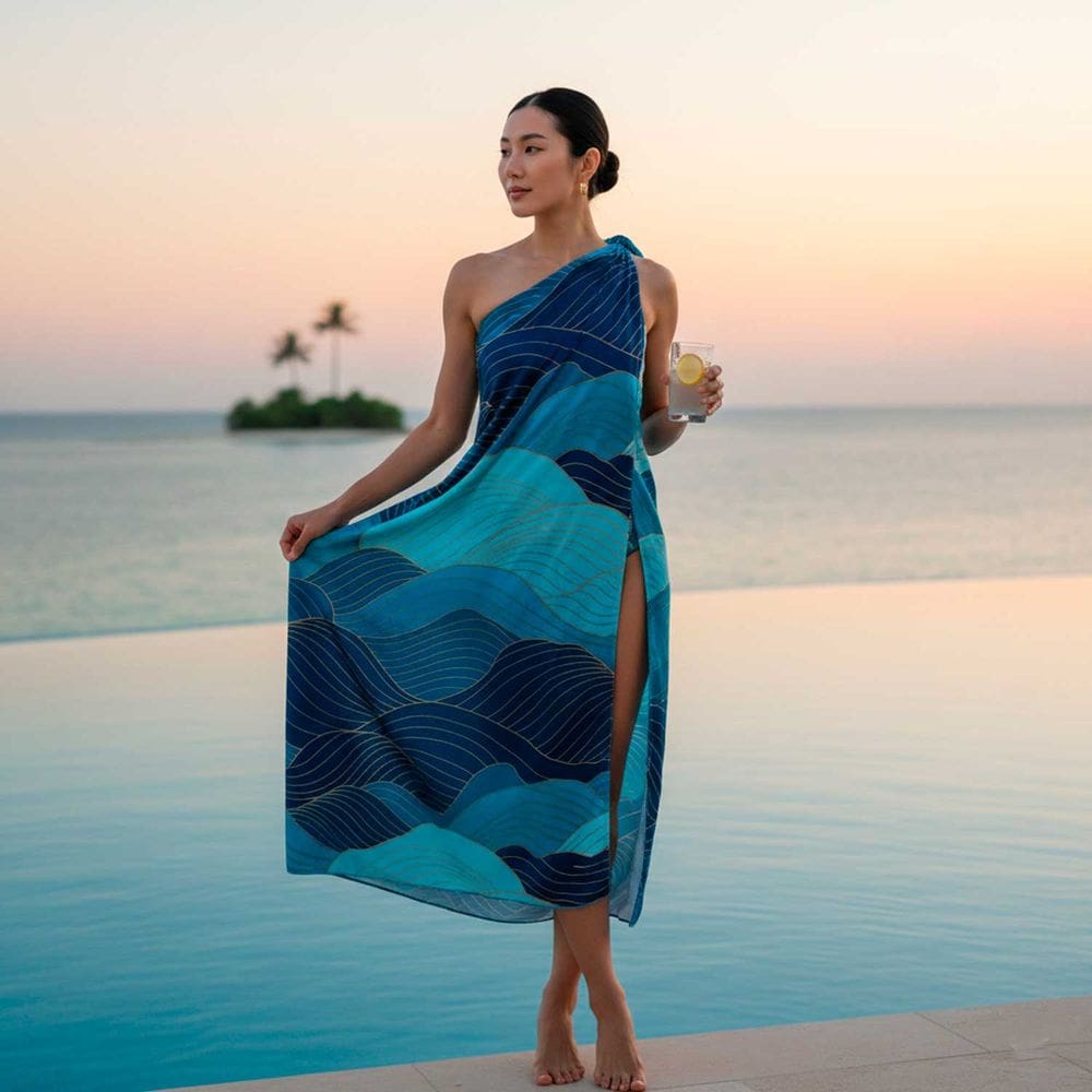 Canga/Pareô Praia e Piscina Geométrico Ondas 1,00x1,50m - Fera Print