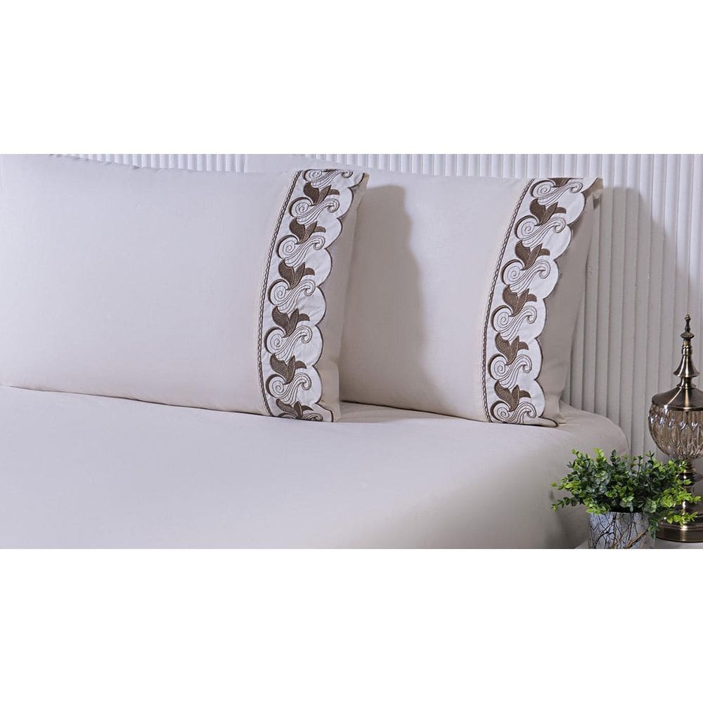 Jg Lençol Solteiro King 210X110X30 2Peç Bordado Tulipa Cáqui