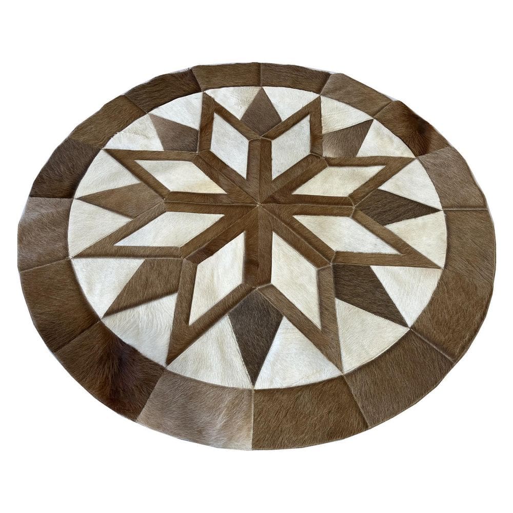 Tapete De Couro Redondo Marrom E Bege Claro 1,60 Diâmetro