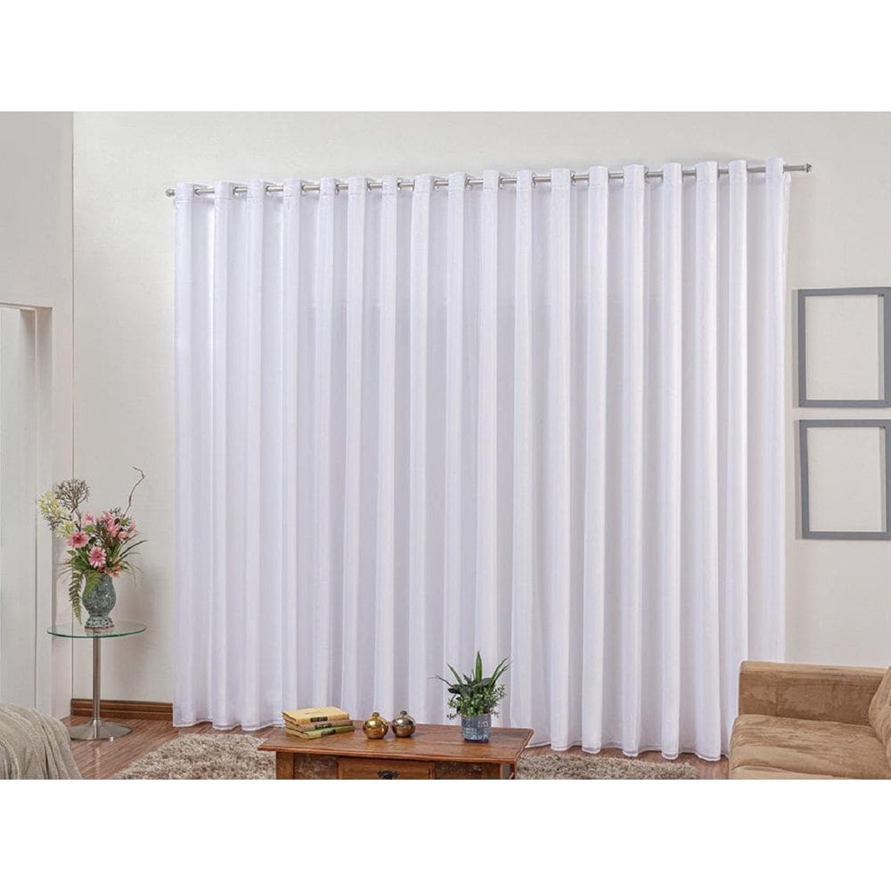 Cortina De Varão Voil Branco 2,80X2,50 Com Forro Microfibra