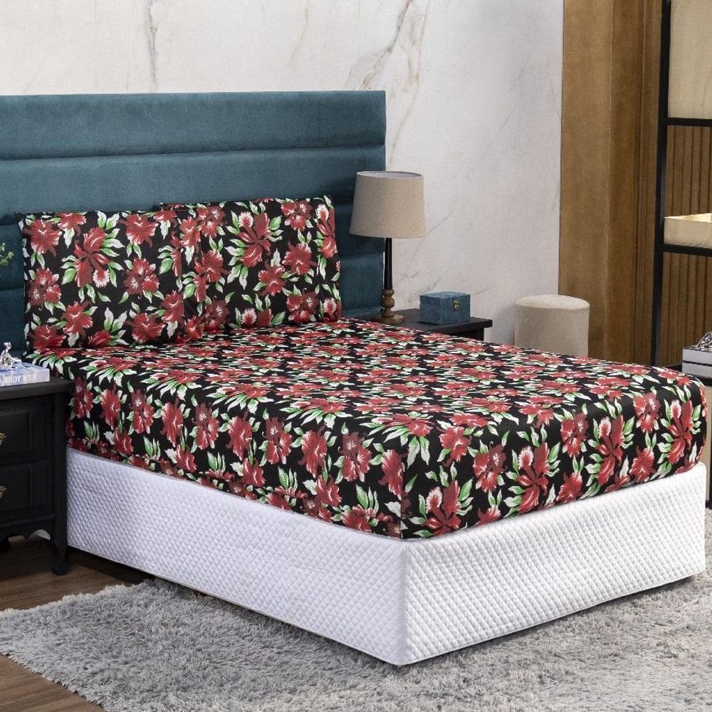Jogo De Cama Queen Lençol E Fronha Prático Malha Estampa 3P