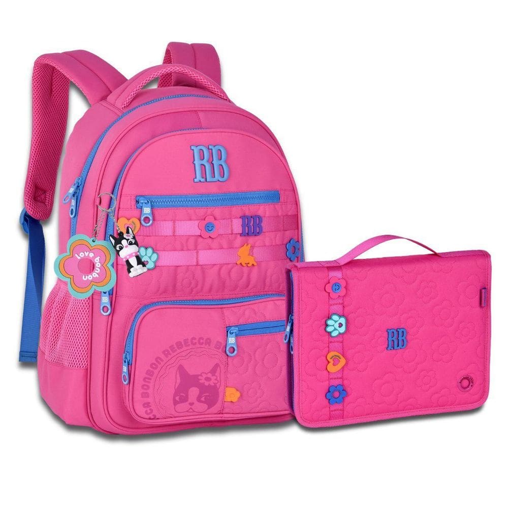 Mochila Com Estojo Fichário Kit Escola Rebeca Bonbon Premium