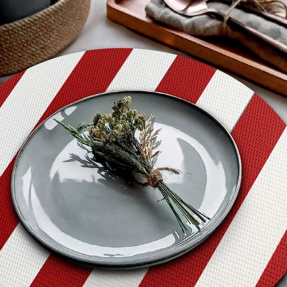 12 Jogo Americano Navy Alto Padrão Impermeável Redondo Br Vm