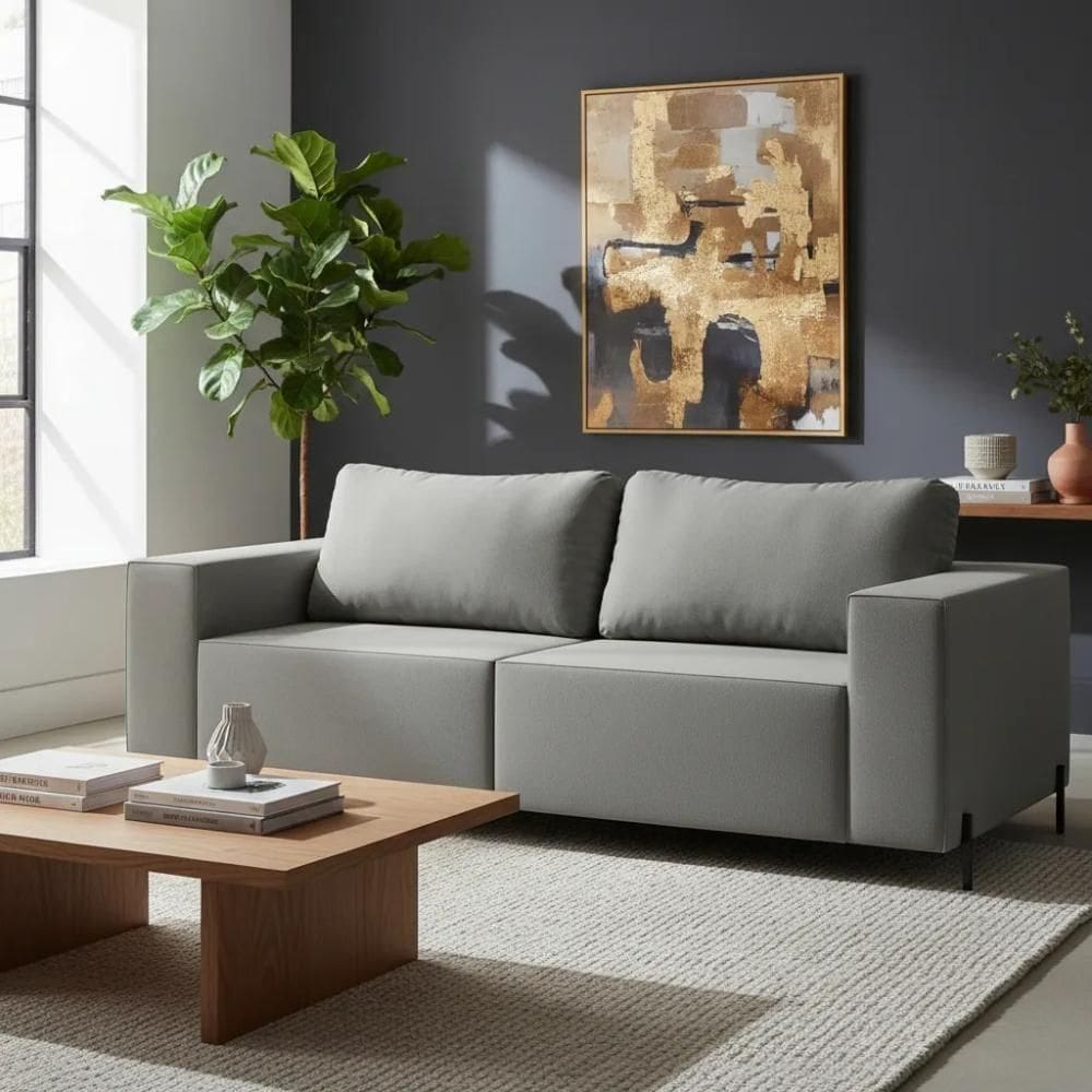 Sofá 3 Lugares Sense Moderno Bouclê Base Ferro Balaqui Decor Cinza Claro