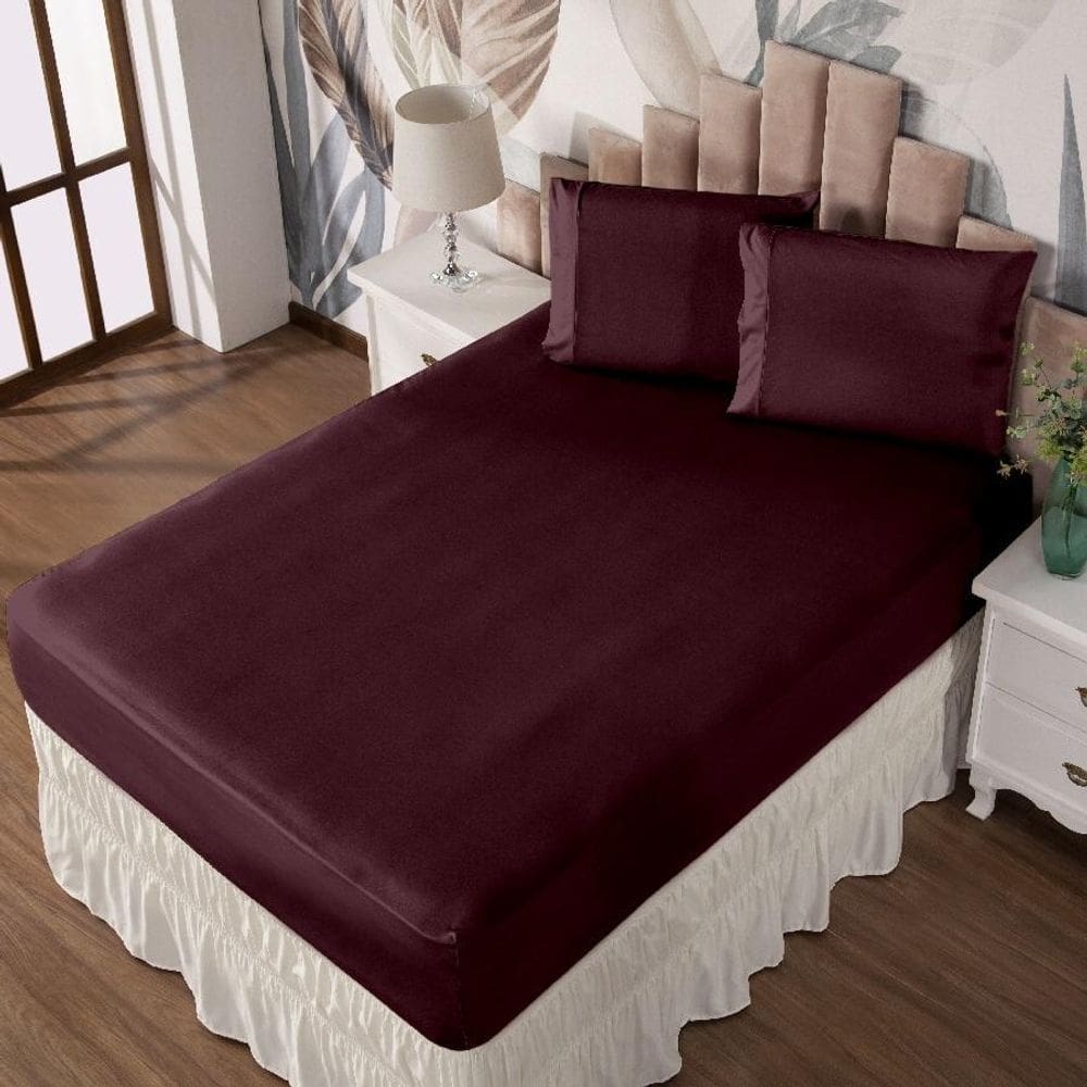 Jogo De Cama Queen Lençol E Fronha Prático Malha Lisa 3 Pç