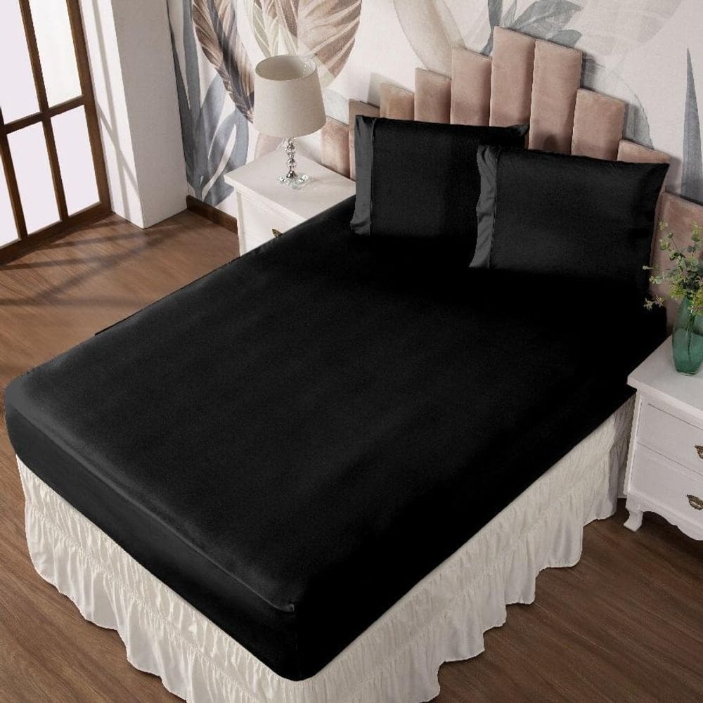 Jogo De Cama Queen Lençol E Fronha Prático Malha Lisa 3 Pç