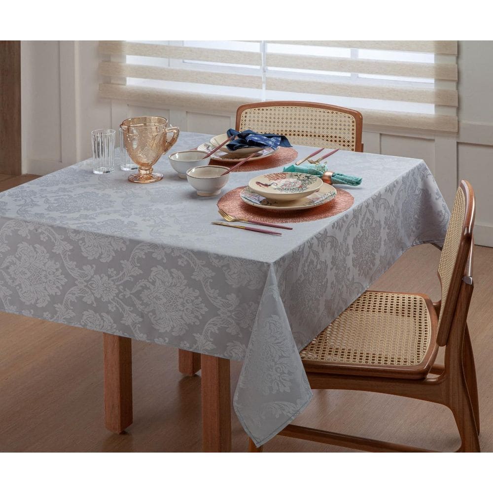 Toalha Mesa Retangular De Jacquard 2,20M X1,40M Cinza